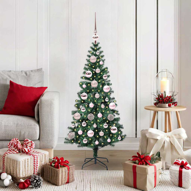 vidaXL Artificial Pre-lit Christmas Tree Green PVC and Metal, 3.94 ft