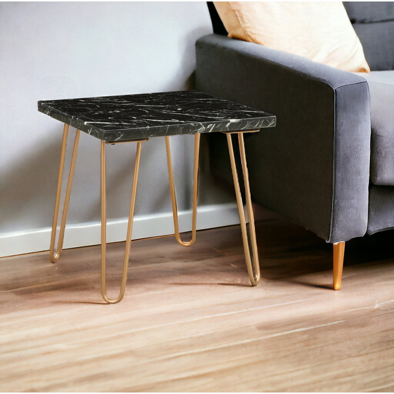 Table de bout en faux marbre noir Maggie, Noir