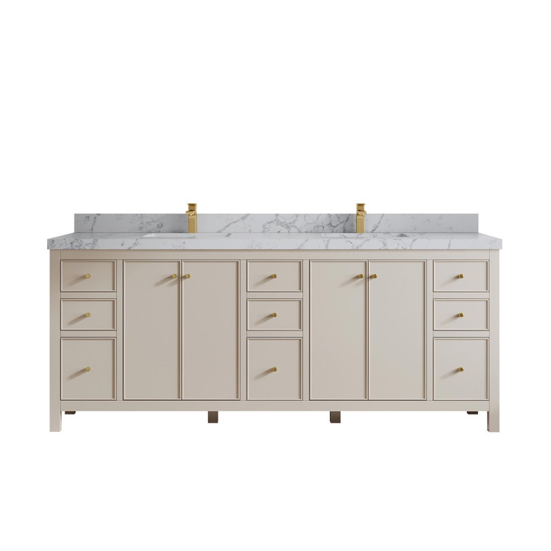 Meuble-lavabo double 84 po avec comptoir en quartz Chicago