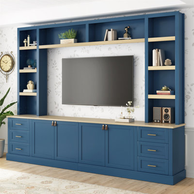 Meuble audio-vidéo de ferme 102 pièces de 102,3 po avec tablette réglable, meuble télé avec étagères pour téléviseur de 75 po ou moins, console multimédia avec tiroirs pour le salon