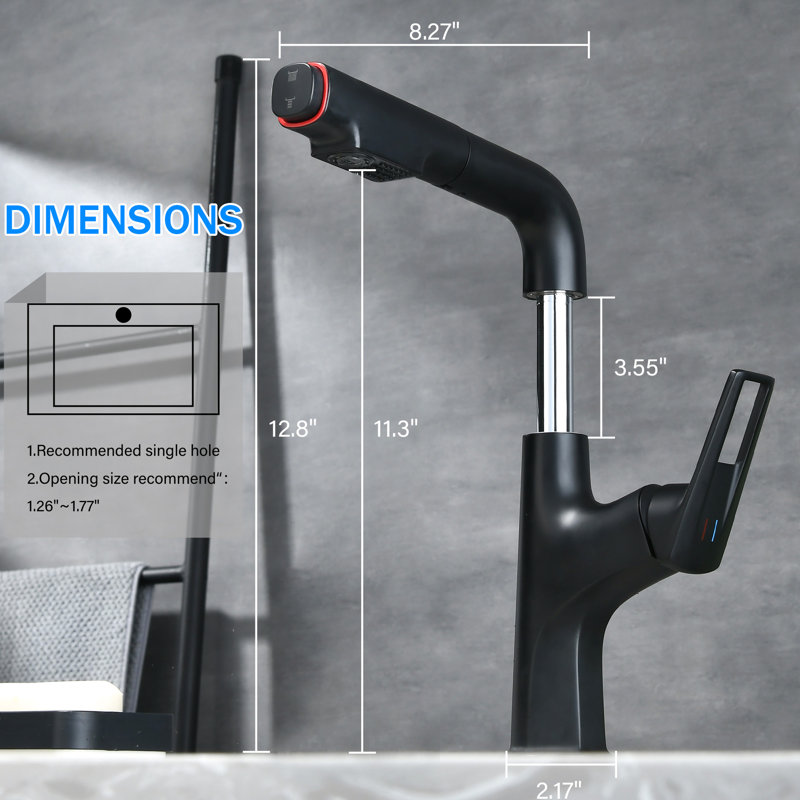 Matte Black Pull - Down Vessel Faucet For Bar And Outdoor With 23.6 In Retractable Hose Splash Control High Spray Mode