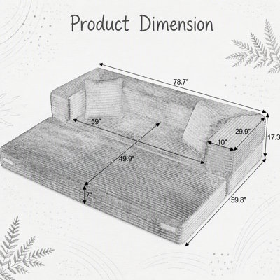 Modern Cord Sofa with Stylish Square Design, Unique Two-Tier Feature, Convertible to Bed, Ideal for Apartments and Large Spaces