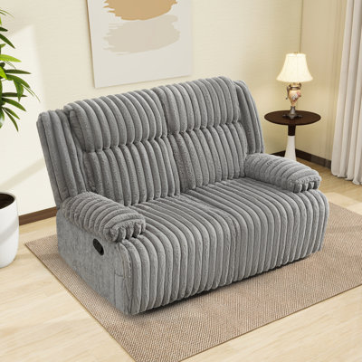 58.27" Upholstered Manual Reclining Loveseat With Soft & Wide Seating – Gray/beige