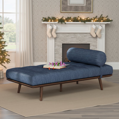 Tufted Chaise Lounge with Bolster Pillow and Rubberwood Frame by George Oliver