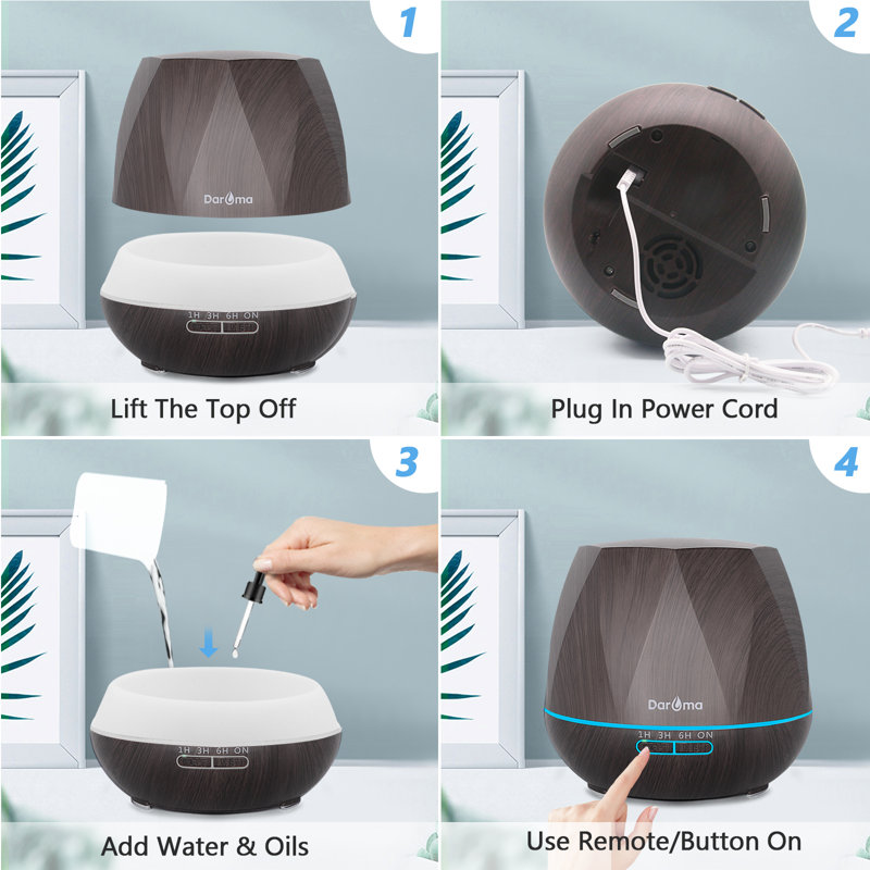 550ml Dark Wood Ultrasonic Essential Oil Diffuser with LED Light