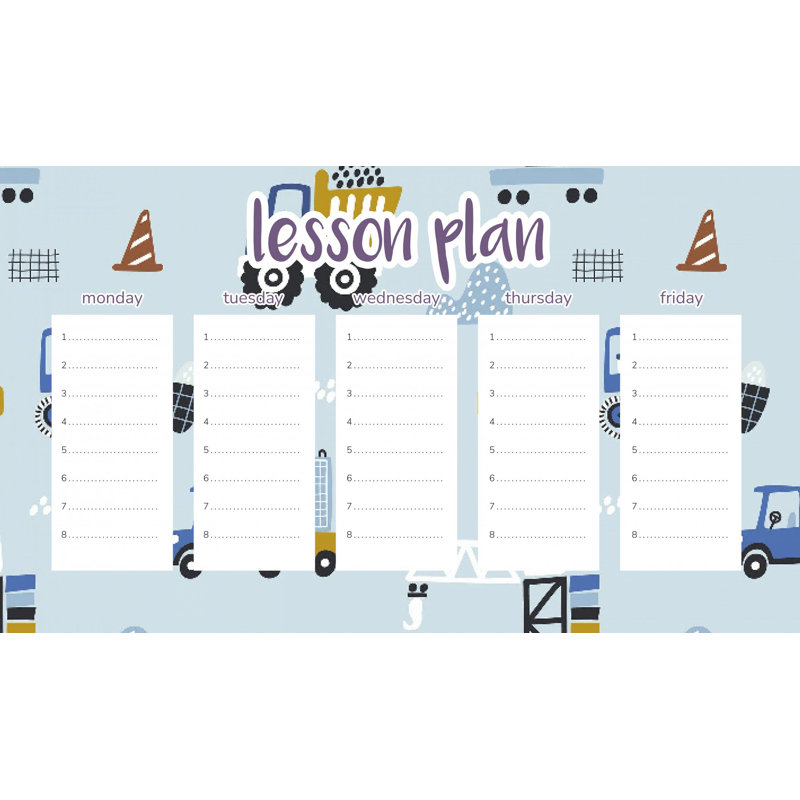 Magnetic Lesson Plan Construction Machines on Blue