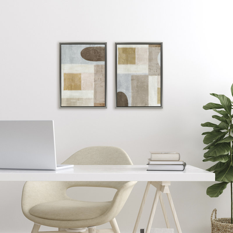 Geometric Subtle Drifts 2pc Floating Frame Set, design by Emma Peal, Lustre Grey Floater Frame, 25" H x 17" W