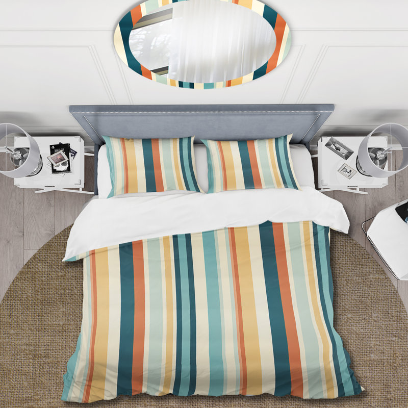 Nomadic Blend Striped Pattern I - Ensemble de housse de couette rayé, Housse de couette pour grand lit et 2 taies décor