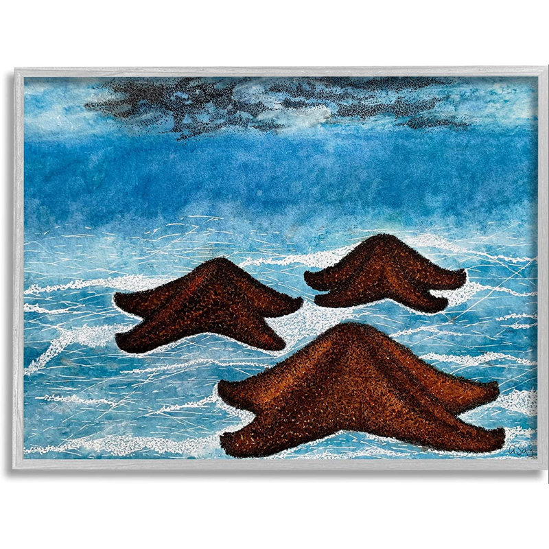 Impression sur cadre en bois aggloméré Aquatic Starfish Floating Water Surface Waves Spla, L 14 po x H 11 po
