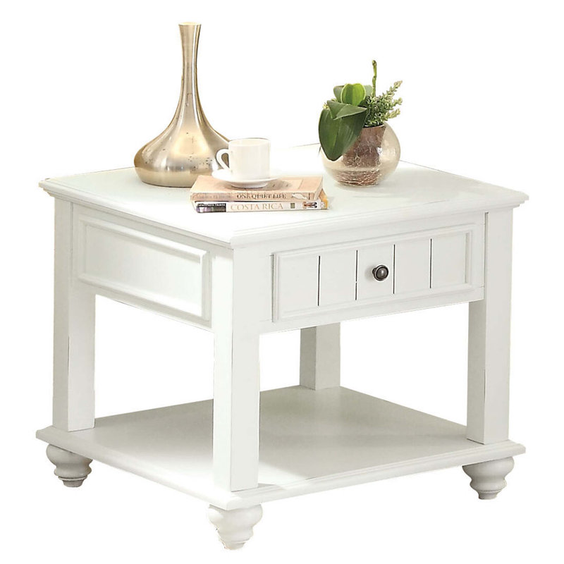 Table de bout carrée à 1 tiroir avec rangement blanc délavé Emmett