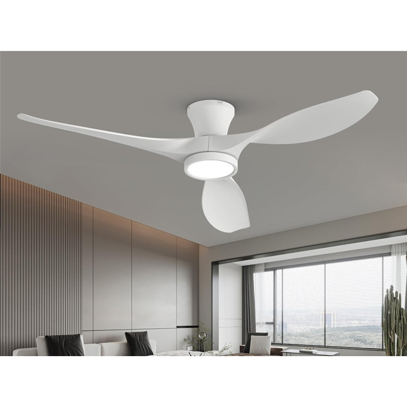 Jacara 52" Flush Mount Ceiling Fan with LED Light & Remote (set of 2), White with White Blades