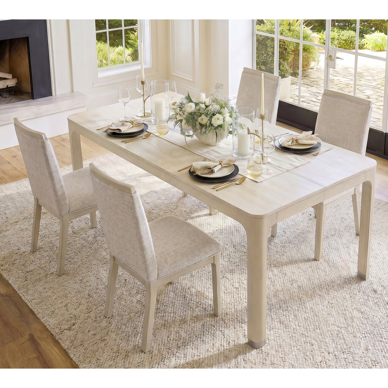 Modern Dining Table, Seats 4-6, 66"W Rectangle Table Top with Solid Wood Legs and Constructions, Arcs Design