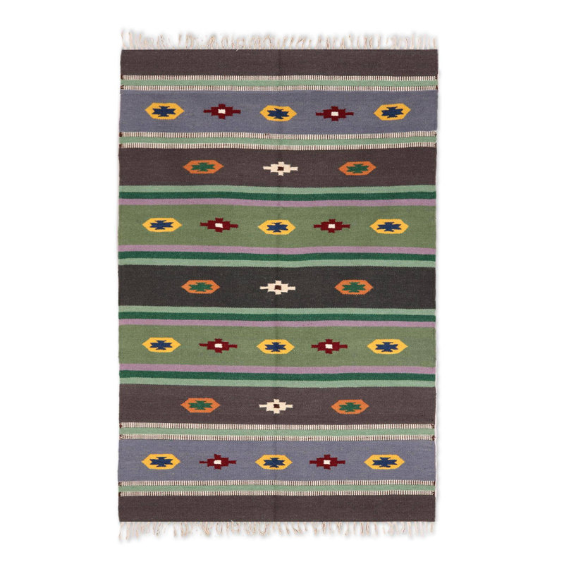 Tapis noir en laine sud-ouest fait main kilim Casandra