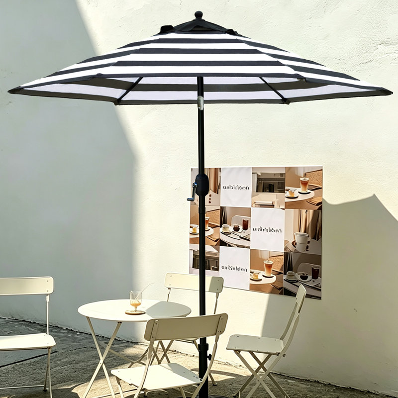 Parasol de marché avec inclinaison et manivelle 7,5 Keiwarren, Noir / blanc