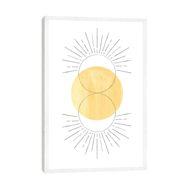Mustard Yellow Sun, Abstract Art by Whales Way - Print on Canvas, White Framed, 152.4cm H x 101.6cm W x 3.81cm D