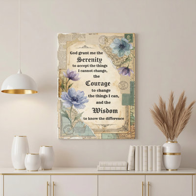 «Serenity Prayer» avec motif floral et rétro sur toile tendue sur toile