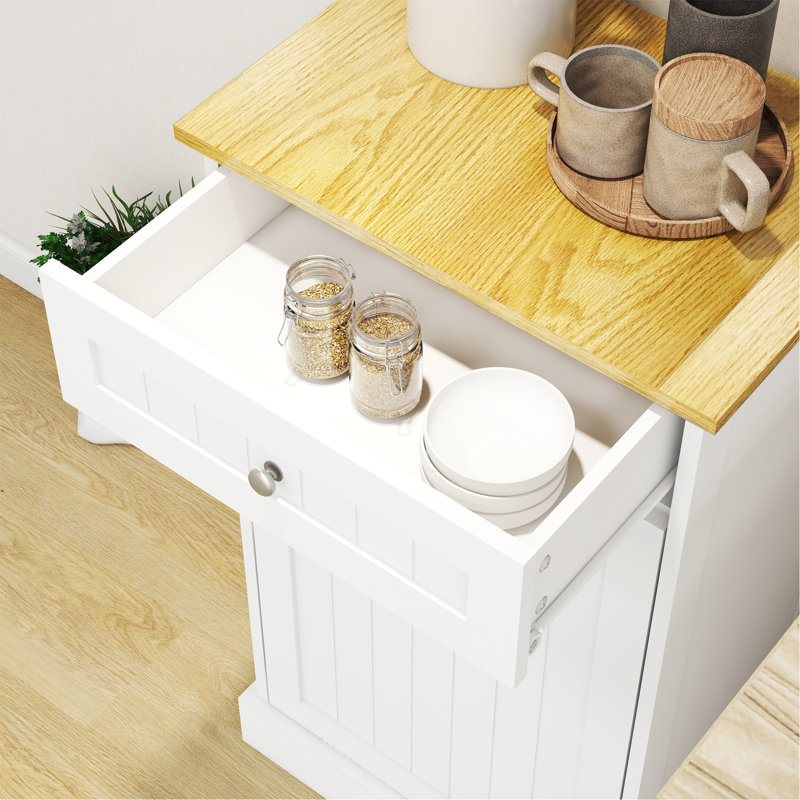 One Drawers And One-Compartment Tilt-Out Trash Cabinet Kitchen Trash Cabinet-White