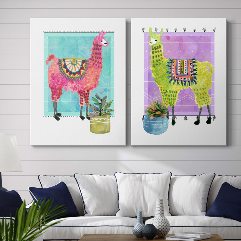 «Lovely Llama III», ensemble de 2 reproductions d'art, Pas de tapis, H 32 po x l 48 po x P 1 po, Toile tendue