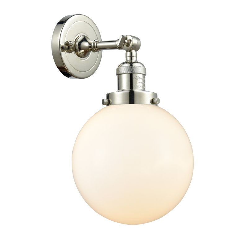 Applique murale pour salle de bain 1 lumière Clementina, Ampoule DEL 6 watts Vinage, Boîtier blanc mat, Nickel poli