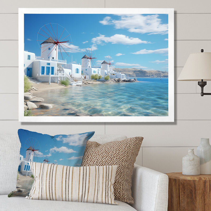 «Grèce Serenity In Mykonos - Grèce», reproduction sur toile encadrée, H 12 po x l 20 po x P 1 po, Cadre simple blanc