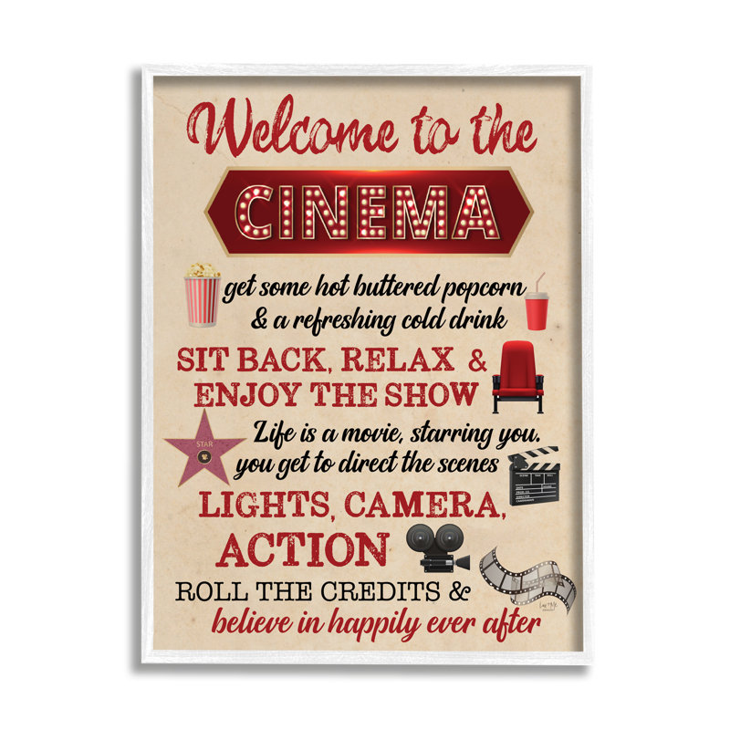Welcome To Cinema Rules, encadré sur bois par Lux + Me Designs, impression, H 14 po x l 11 po x P 1,5 po