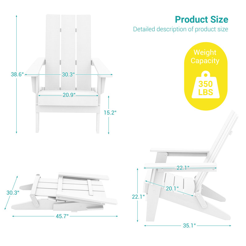 Chaise Adirondack pliable Fairlough HiPS, Blanc