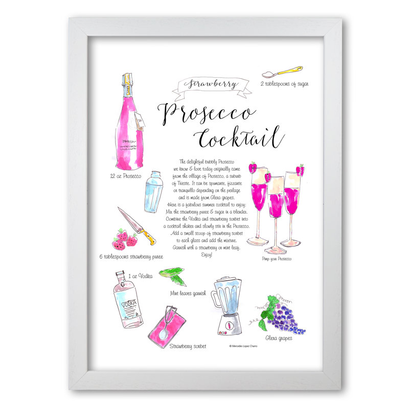 Strawberry Prosecco Cocktail Recipe - Print, White Grain, 59.4 cm H x 42 cm W x 5 cm D