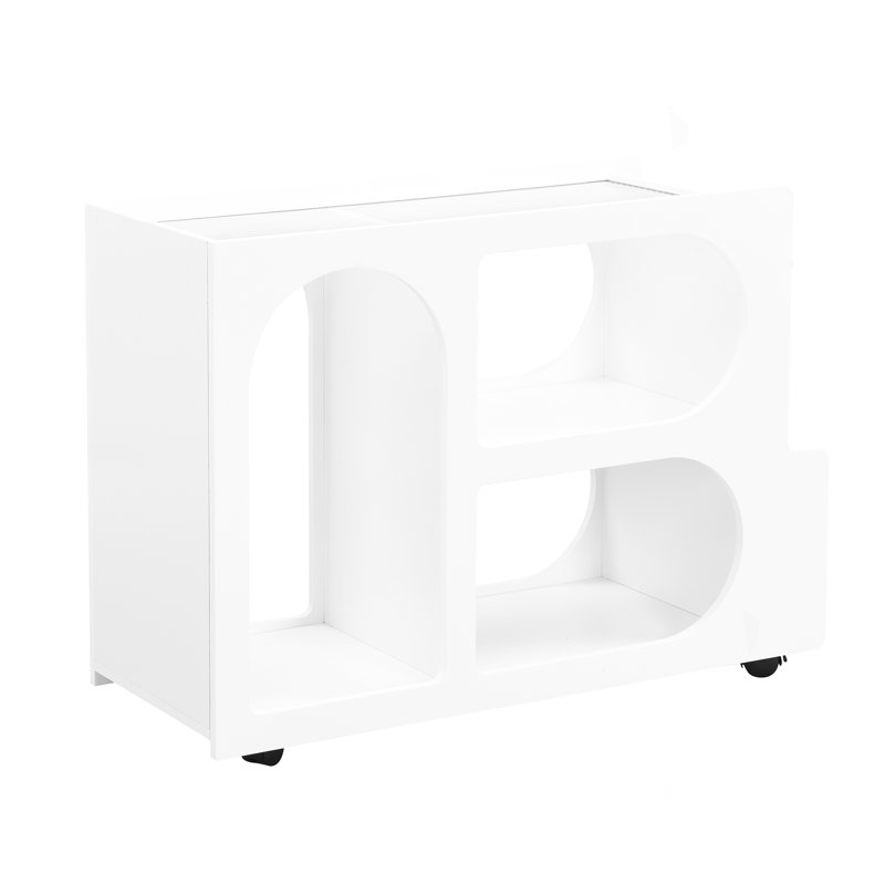 Mobile End Table With Lockable Wheels, White