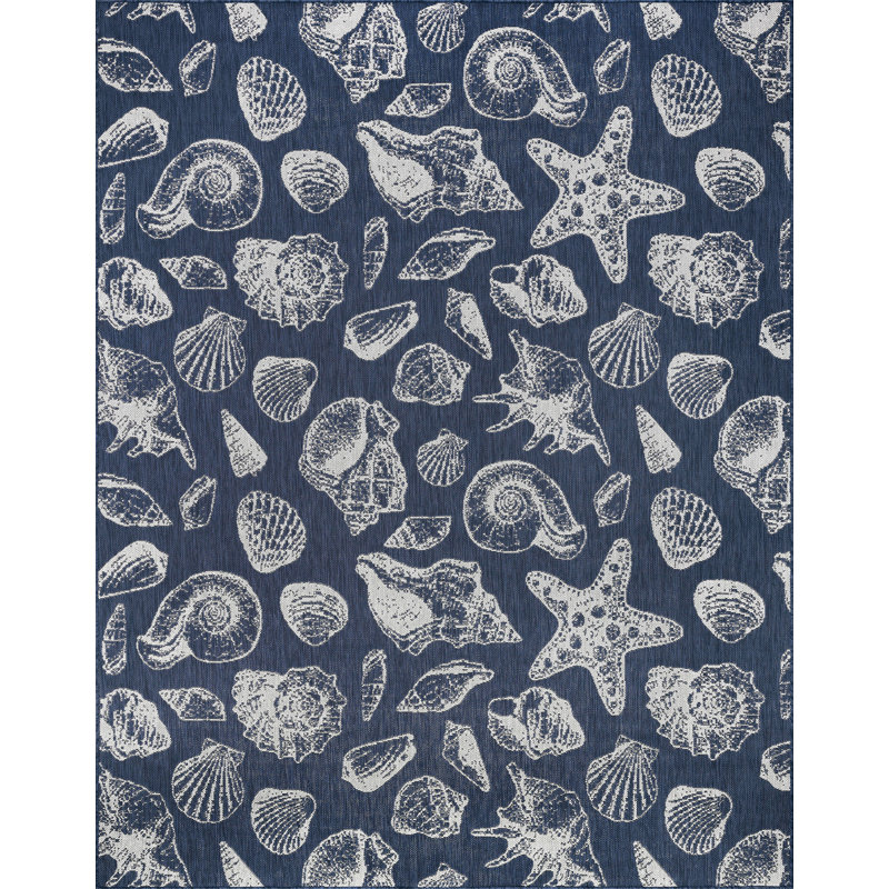 Tapis intérieur / extérieur bleu marine tissé à plat Nara, Rectangle 5 pi 3 po x 7 pi 3 po