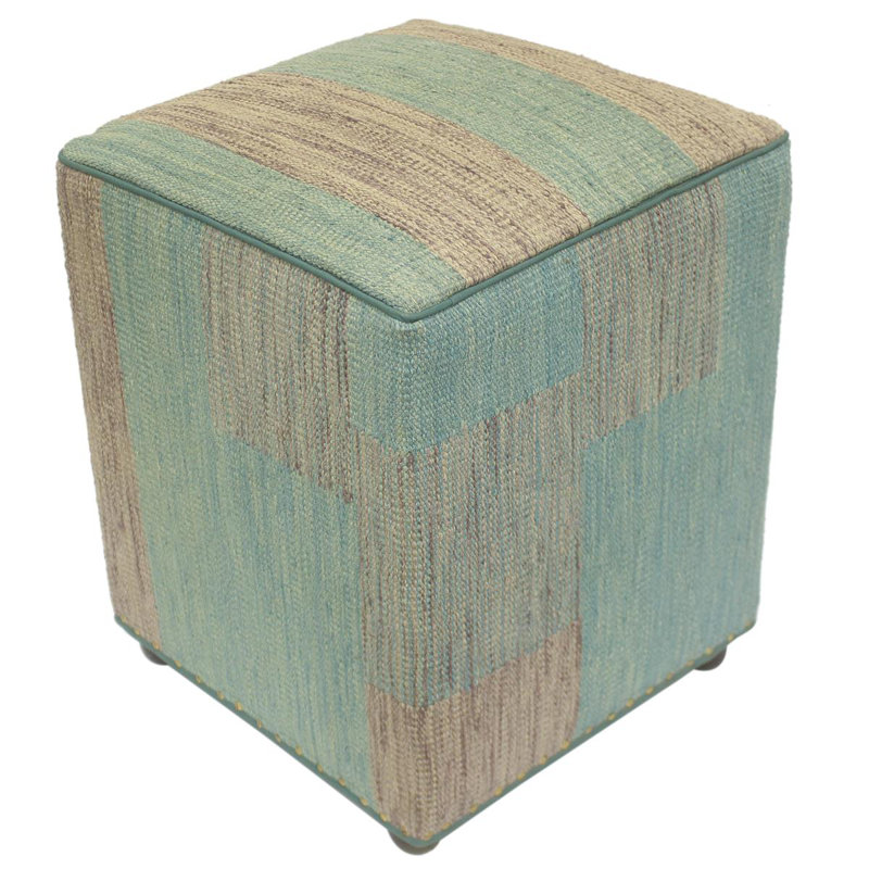Aprea Upholstered Ottoman, Green/Purple Wool