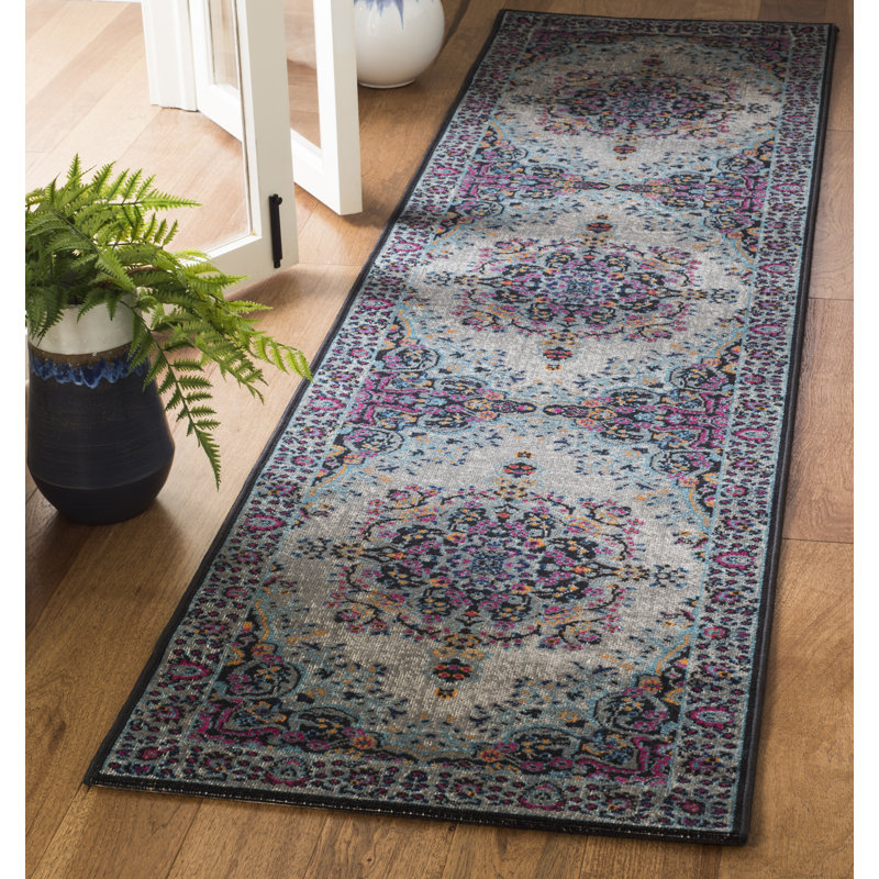 Gray Oriental Hand Woven Area Rug, Runner 66 x 244 cm