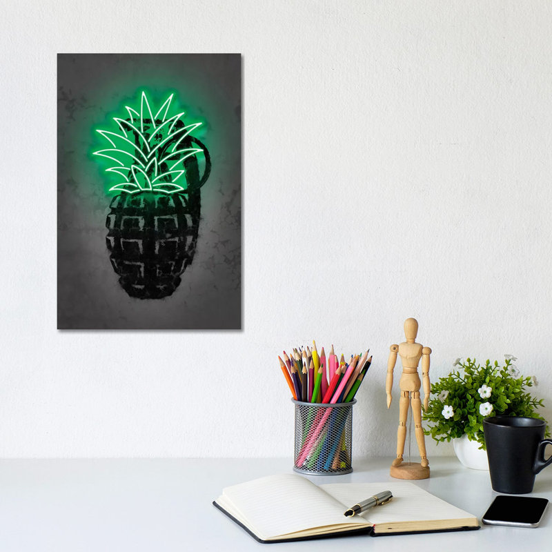 Impression d’art graphique, "Pineapple" par Octavio Mielu, Pas de tapis, Toile tendue, H 12 po x l 8 po x P 0,75 po