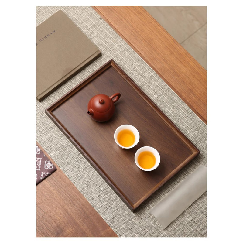 2 Pack Walnut-Colored Rectangular Tray For Tea Brewing - Bamboo Serving Tray For Bread, Snacks, And A Minimalist Serving Plate