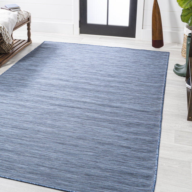 Amidon Modern Flatweave Solid Blue Indoor/Outdoor Rug, Rectangle 4' x 6'