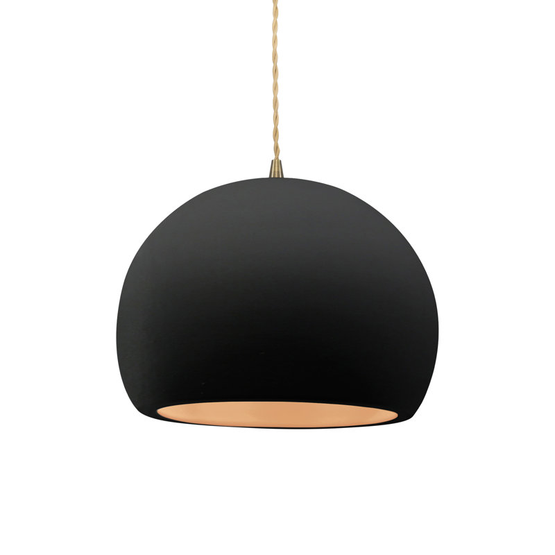 Luminaire suspendu à 1 lumière Aschwin, H 7,75 po x l 10 po x P 10 po, Noir carbone mat / or champagne, Laiton antique
