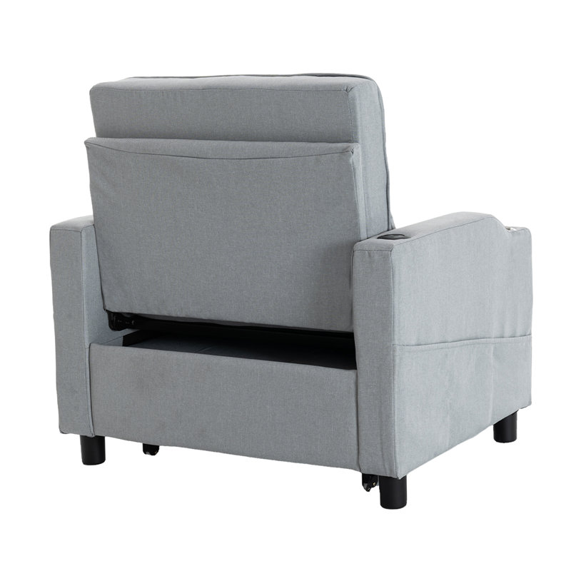 Fauteuil convertible compact 3-en-1 avec chargement USB et Type-C, Gris clair