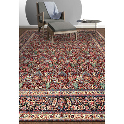 High-Quality Hand-Knotted Wine And Navy Area Rug