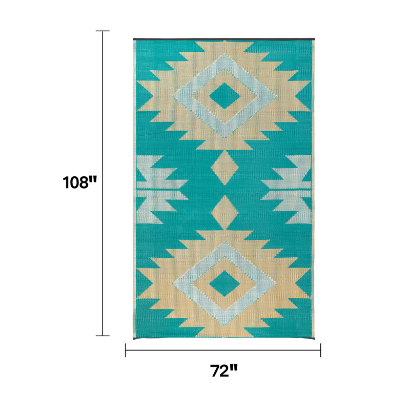 Kilim aztèque géométrique imperméable, résistant à la décoloration, réversible - plastique recyclé - terrasse de balcon - sarcelle kilim Bursa