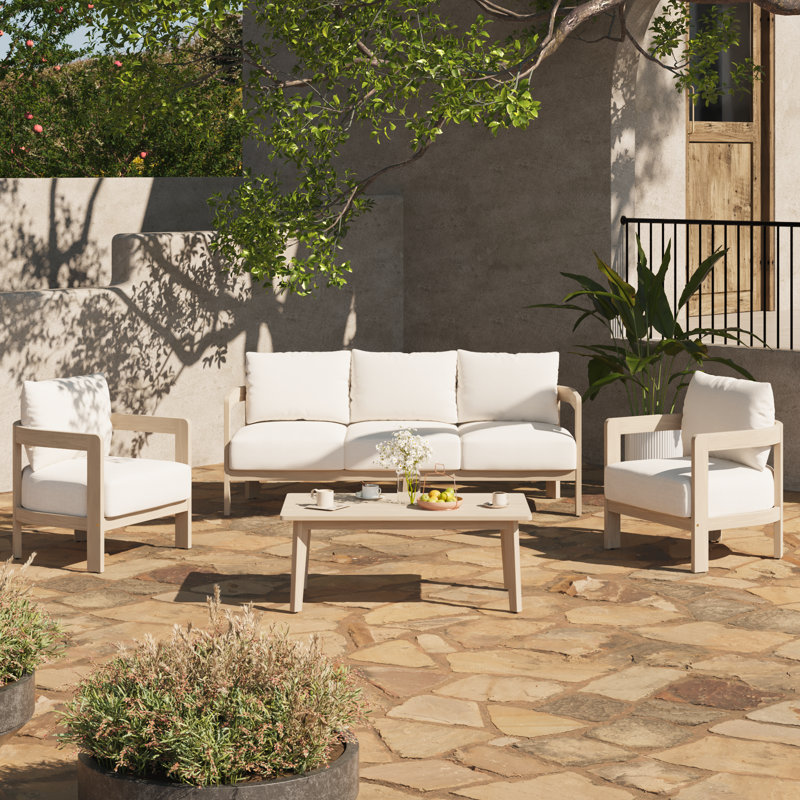 Ensemble de conversation d'extérieur 4 pièces avec coussins, 4 pièces: 2 chaises, canapé, table