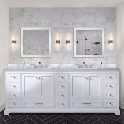 84" W X 22" D Double Basin Bathroom Vanity, Carrara Marble Top With Faucet Set