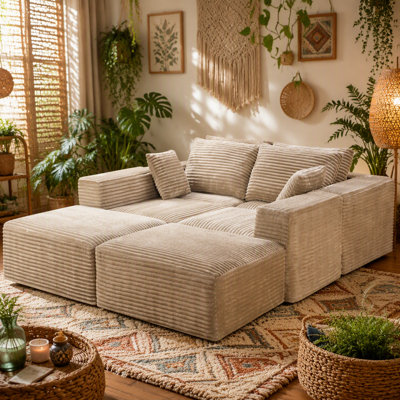 Canapé modulaire rembourré 133,2 po avec 2 coussins décoratifs en velours côtelé 133,2 po