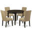 Ensemble de table de salle à manger 5 pièces pour 4 personnes comprenant une table de cuisine ronde et 4 chaises de salle à manger Parson en tissu brun, cappuccino de 42 po x 42 po-504545672-453227875-453227874