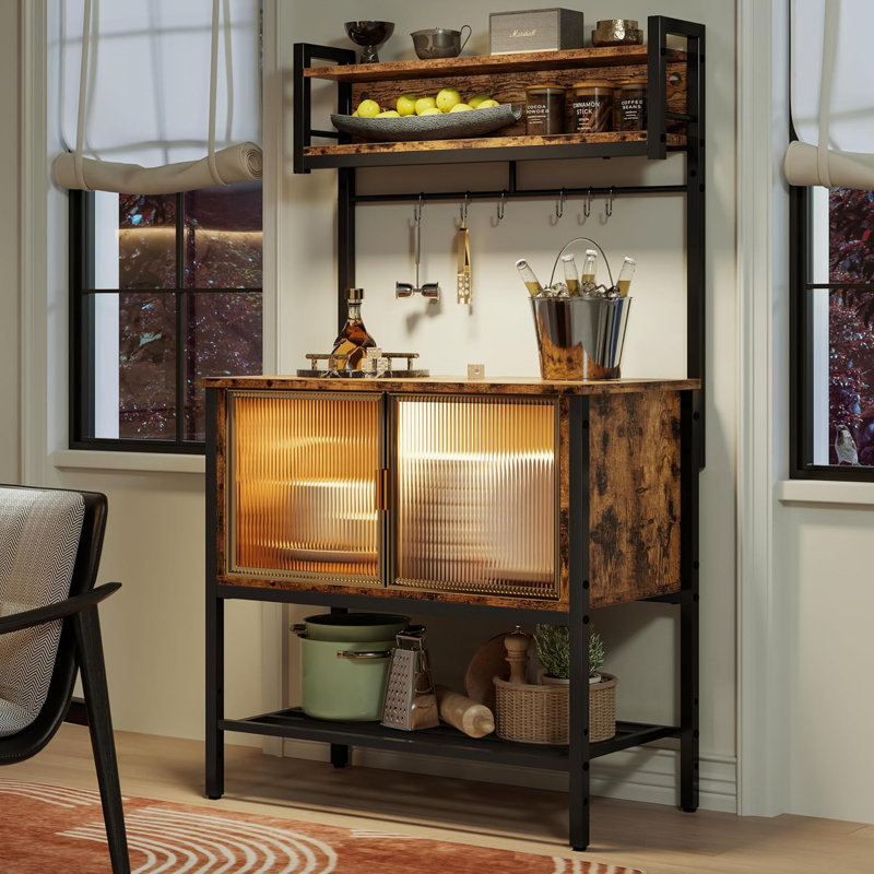 Alfard 86Cm Iron with Cabinet Baker's Rack with Microwave Compatibility, Rustic Brown
