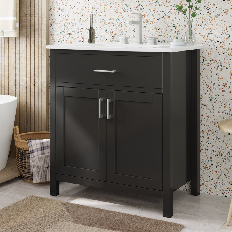 30" Single Bathroom Vanity With Ceramic Top, Black