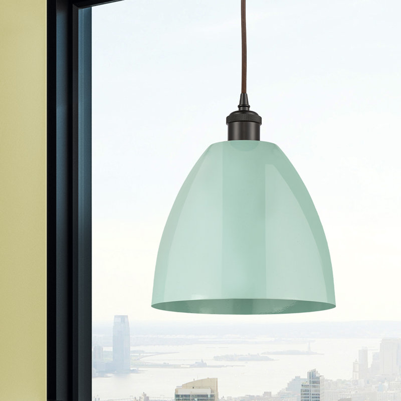 Luminaire suspendu conique 1 lumière, H 12,88 po x l 9 po x P 9 po, Vert clair, Bronze huilé