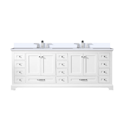 White Double Bath Vanity 84 In. W X 22 In. D, Cultured Marble Top, And Faucet Set