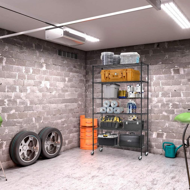 Simona 48'' W Steel Shelving Unit with Wheels
