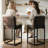 Modern Counter Height Bar Stools, 25 inch Checkered Wiring Thick Upholstered Barstools with Back Sturdy Metal Legs, Coffee Faux Leather Counter Stools for Kitchen Island (Set of 3)-880792716-880095164