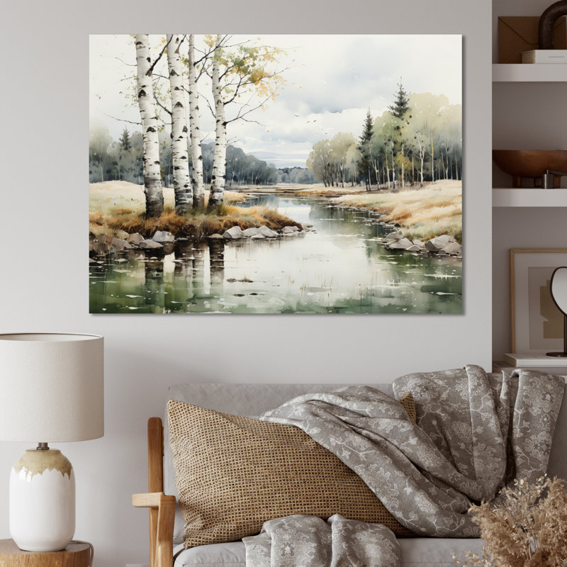Birch Woods Birch Haven - Art mural de bouleau, Toile tendue, H 34 po x l 44 po x P 1,5 po