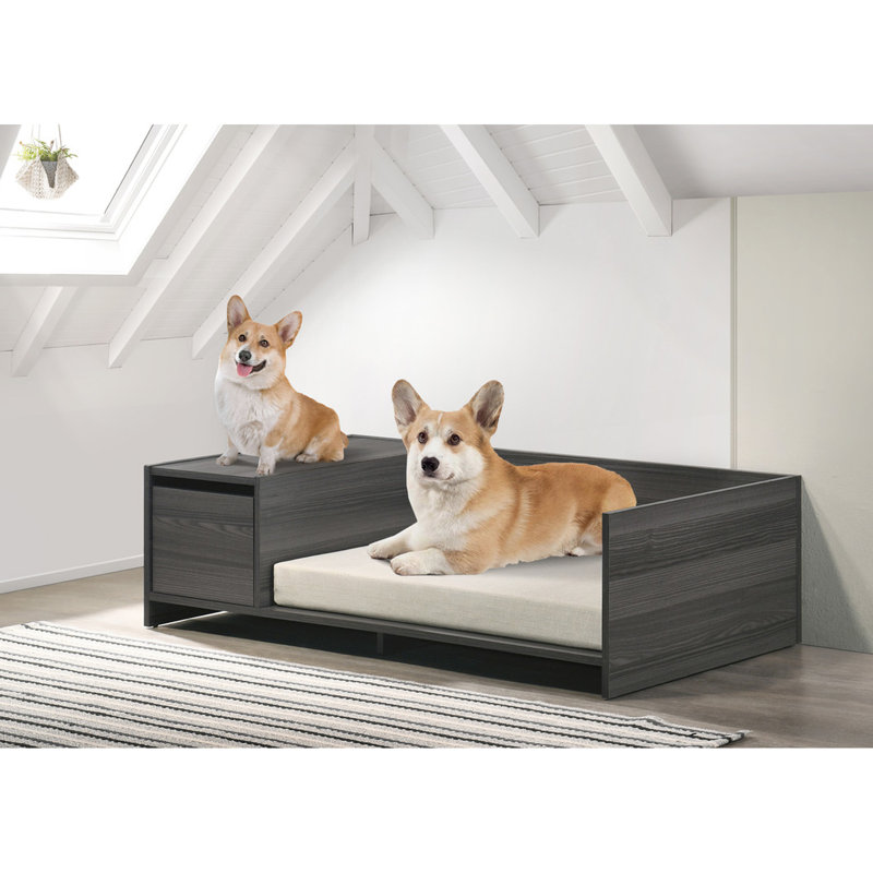 Lit pour animaux de compagnie avec rangement latéral et coussin confortable, l 47 po, gris foncé, panneau de particules, capacité de rangement de 22 lb, housse amovible